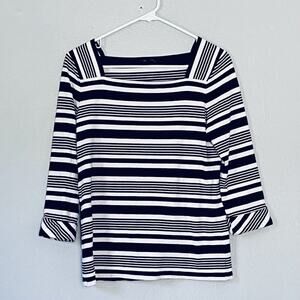 Talbots Top Womens Size Small Black White Striped Square Neck Capsule Wardrobe